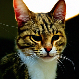 Pixel+LILIE sample for: tabby cat, white chest, sunlight, close-up