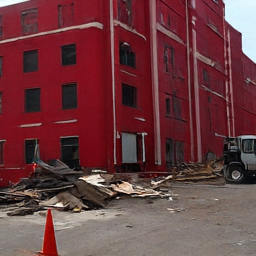 Pixel+LILIE sample for: red building, debris, construction, truck, cone